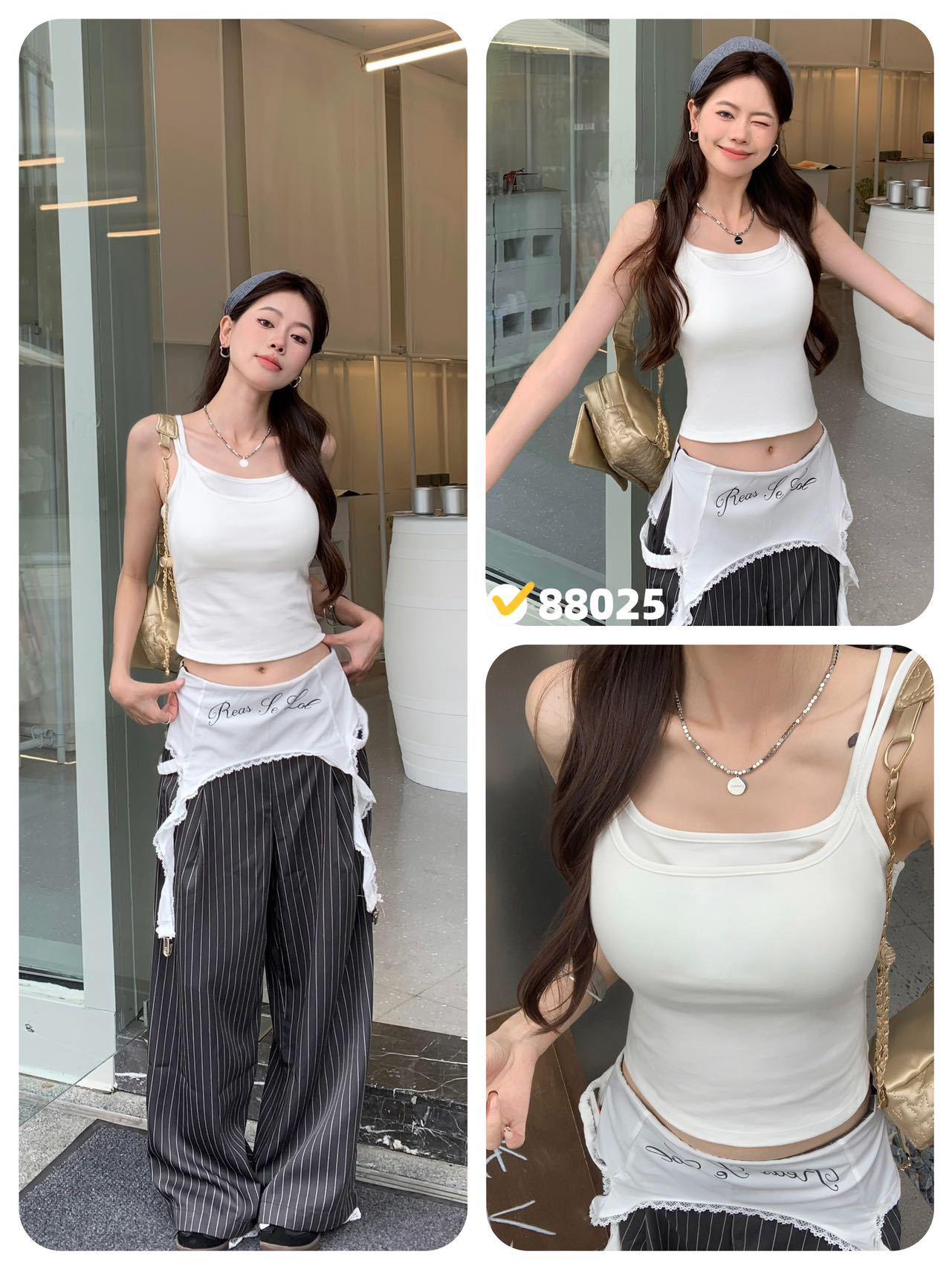 

Color-Block Bow Hollow-Out Camisole: Two-Piece Look, Slim-Fit Hot Girl Vest M (90-110 lbs) білий