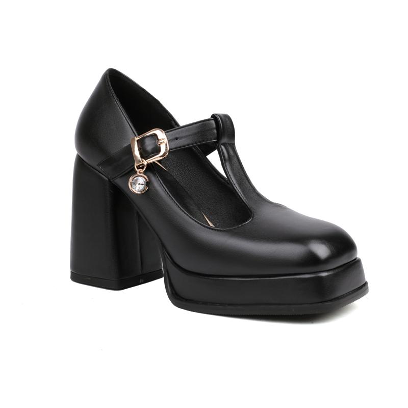 Classic Block High Heels Platform Shoes Girls Black White Women's Heeled 2024 New T-strap Spring Pumps Wedding Party Dance Shoes