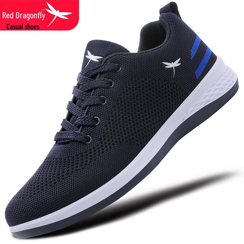 Red Dragonfly Men's Flyknit Sports Shoes - Non-slip, Soft Sole, Casual Travel Sneakers for Spring, Summer, and Autumn
