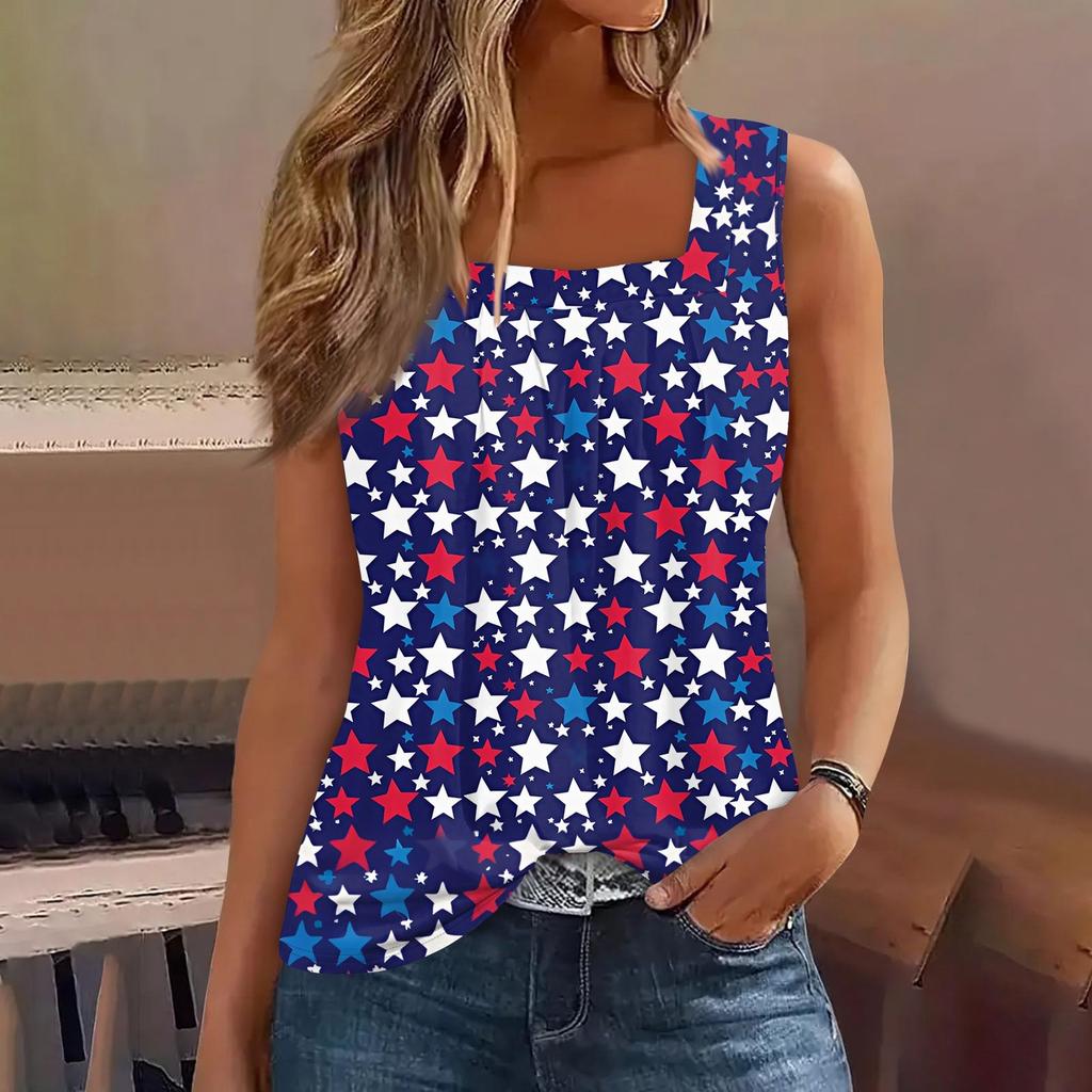 Tílko s čtvercovým límečkem Dámské tílko s potiskem Tričko Volný střih bez rukávů