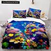 Underwater World King Queen Duvet Cover Cartoon Ocean Animal Bedding Set for Kids Fish Coral Sea Life Soft Polyester Quilt Cover