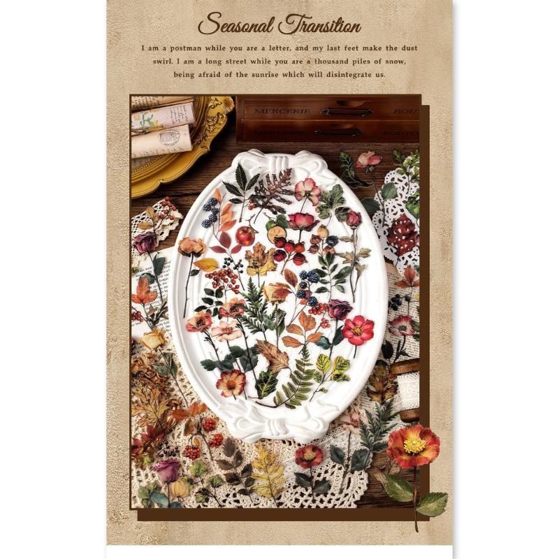 Plant Leaf Flower Themed Sticker Adheisve PET Sticker for Scrapbooking Journal Planner Phone Case Photo Album
