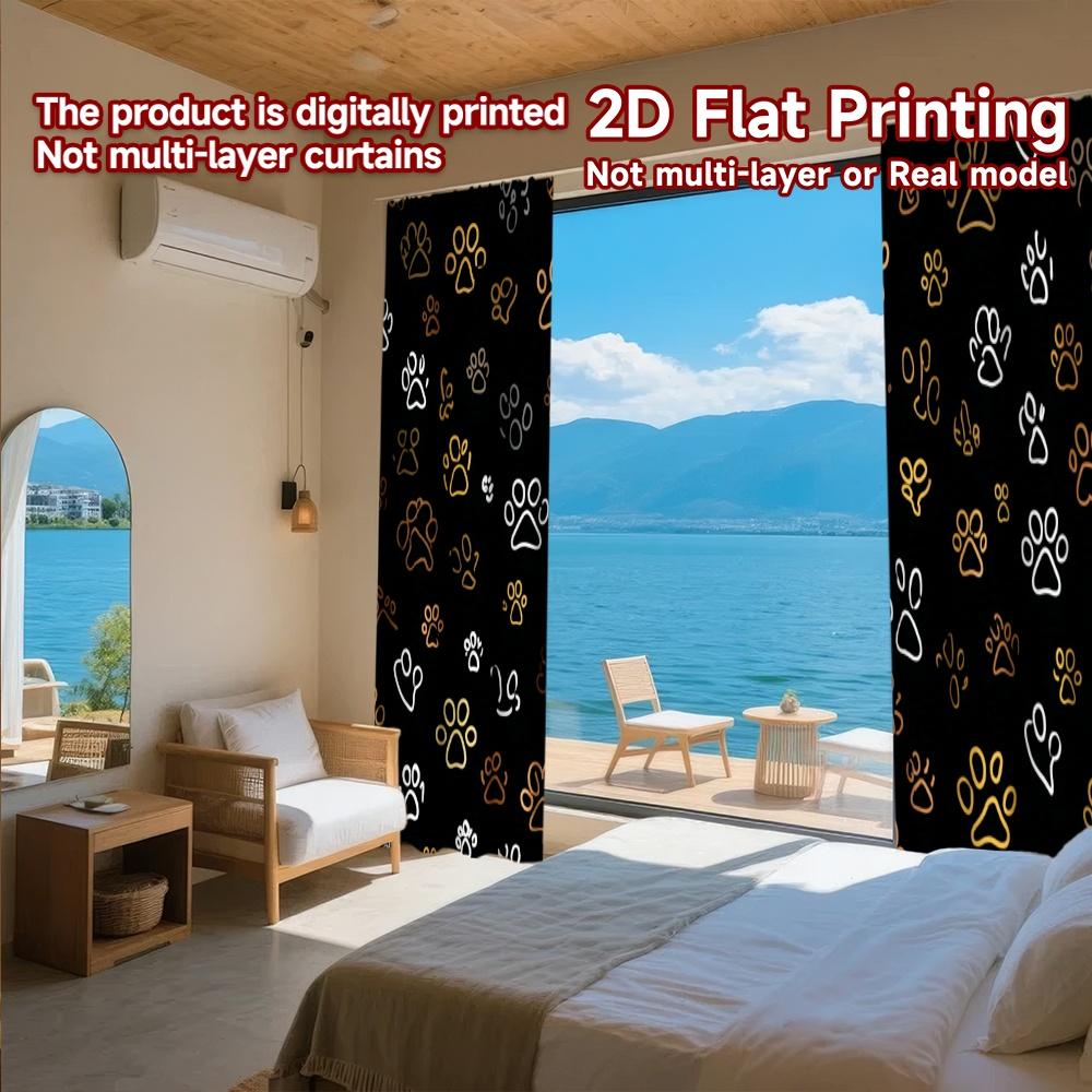 2D FLAT PRINTING 2pcs Curtains (Without Rod) Golden and White Pawprints Saint Patrick is Day Festival Minimalist Curtains