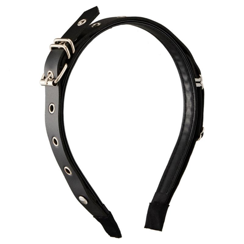 Unique Buckles Punk Headbands PU Leather with Metal Details Halloween Cosplay Headwear for Music Festivals and Event