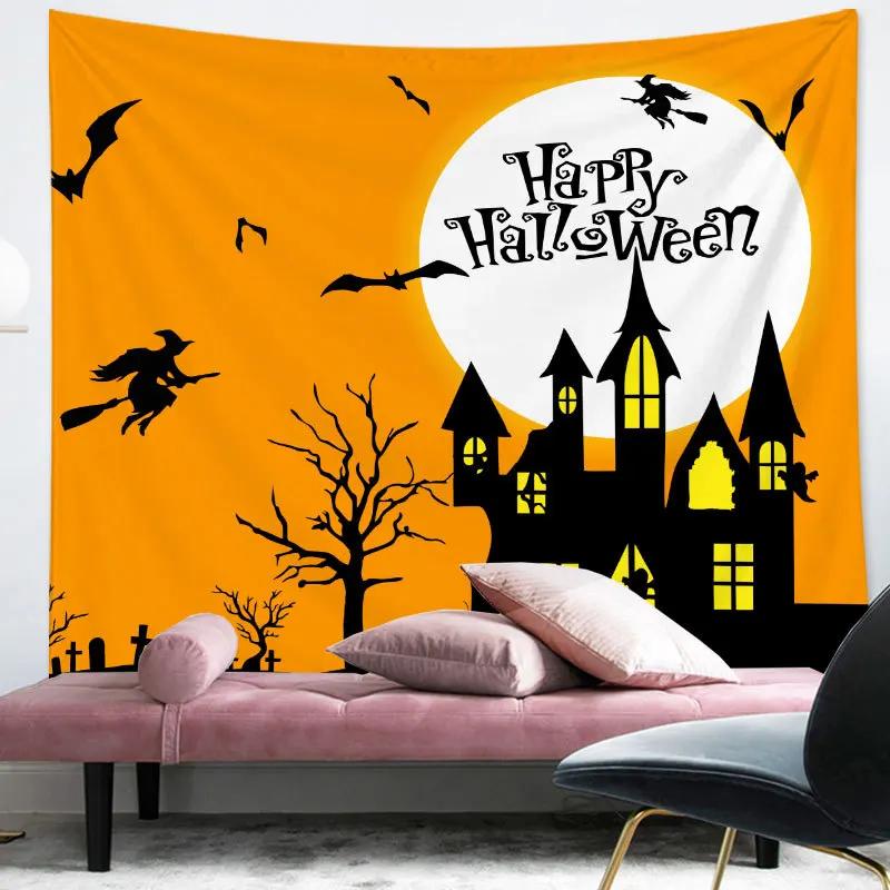Happy Halloween Tapestry Cartoon Pumpkin Print Tapestry Home Living Room Bedroom Decor Wall Hanging For Boys Teen Festival Gift