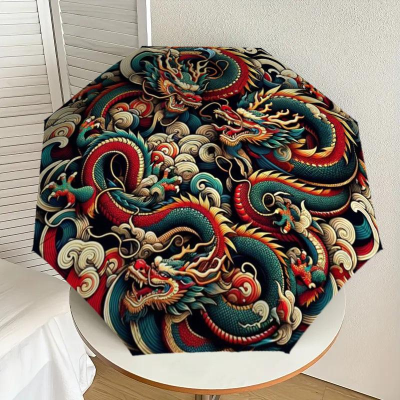 

1pc Dragon Pattern Automatic Folding Umbrella - Compact 8-Rib Design,Perfect Gift for Friends & Family yy250926050