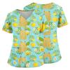 Women V Neck Medical Scrub Top Hawaiian Print Short Sleeve Side Slit Nursing Uniform Shirt with Front Pocket Comfortable Fit