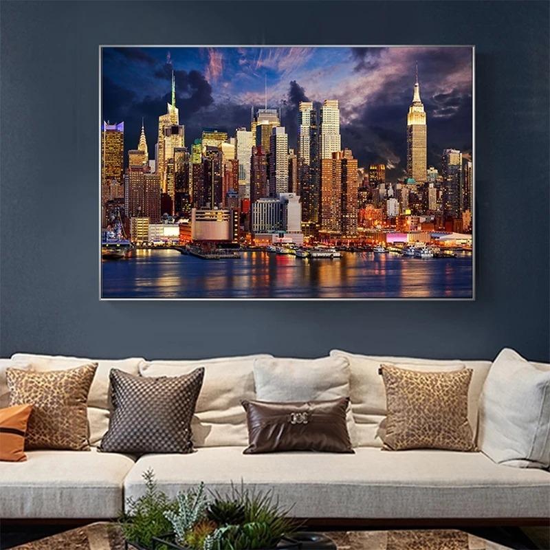 Coucher de soleil Nuage New York City Manhattan Bâtiment Toile Peinture Affiches et Impressions Art Mural Scandinave Photo pour Salon