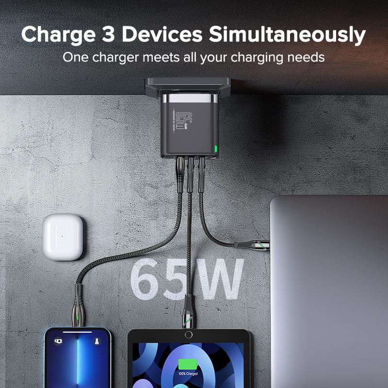 QOOVI 65W GaN Charger USB Type C Fast Charging Quick Charge 4.0 Adapter USB-C PD Charger For Samsung Xiaomi Macbook iPhone ipad
