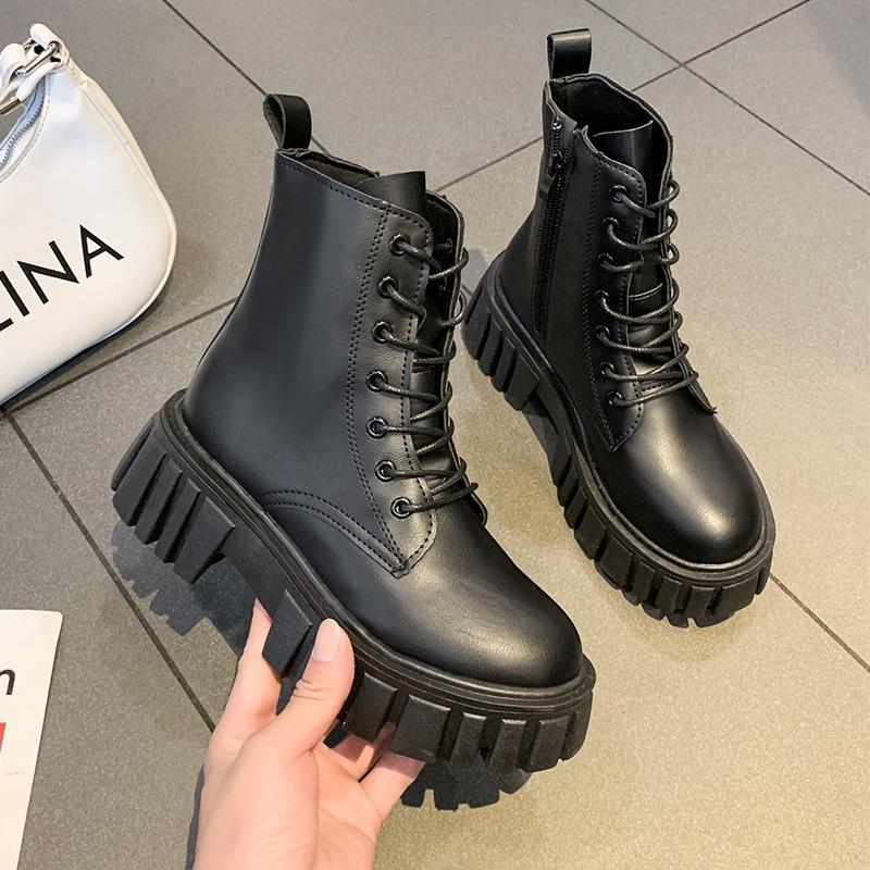 Autumn Square Toe Short Boots Women'S High-Heeled Ankle Boots Womens Platform Heels Shoes Mid-Heeled High Boots Women