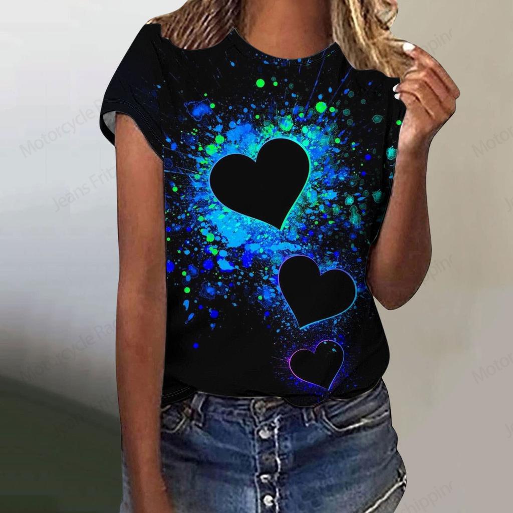 Tricou cu Imprimeu 3D Inimă de Dragoste Femei Modă Tricou Supradimensionat Harajuku Mânecă Scurtă Topuri Tricouri Cadou Ziua Îndrăgostiților Tricou Gât Rotund