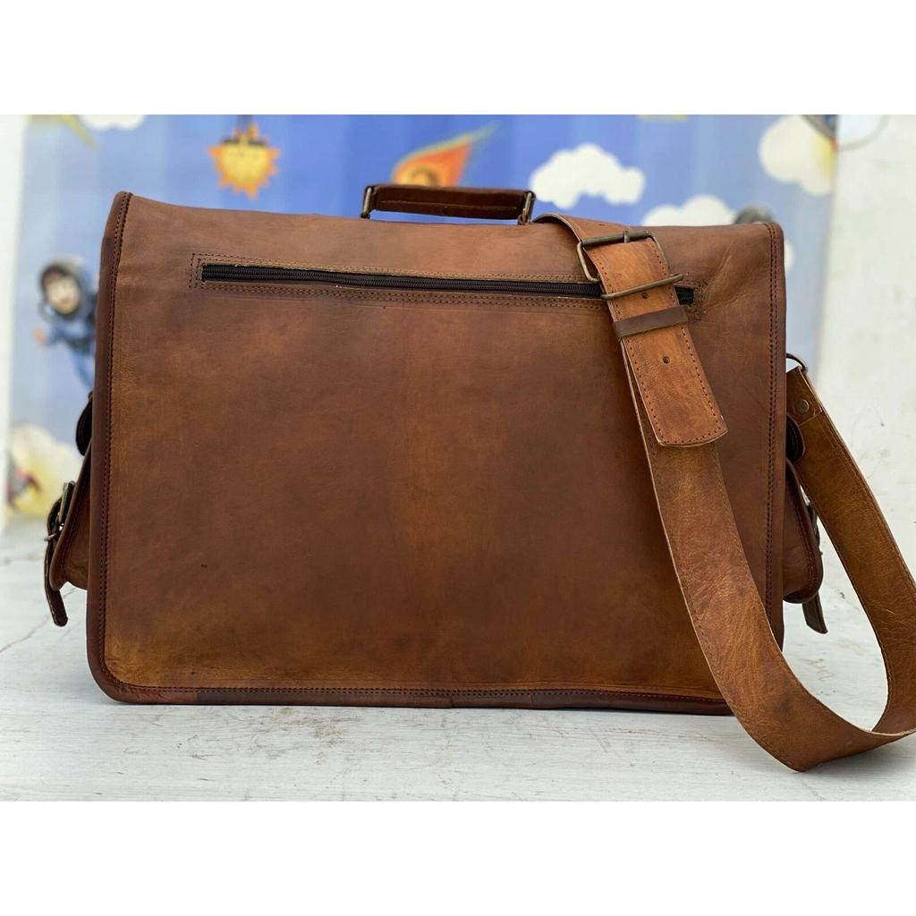 Men Genuine Brownish Leather Vintage Laptop Messenger Briefcase Bag Satchel