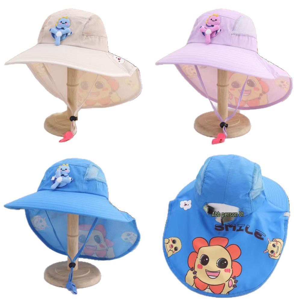 Kids' Mesh Sun Hat with Wide Brim & Shawl for Boys and Girls
