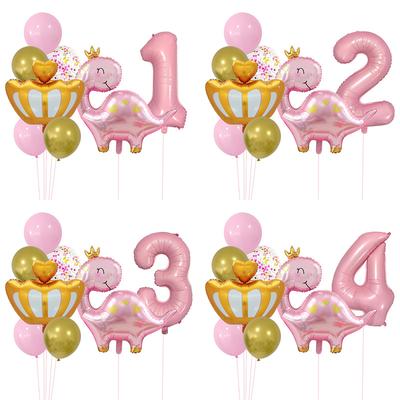 Pink Crown Dinosaur Aluminum Film Balloon Set 32 Inch Pink Digital Children'S Birthday Party Decoration Photo