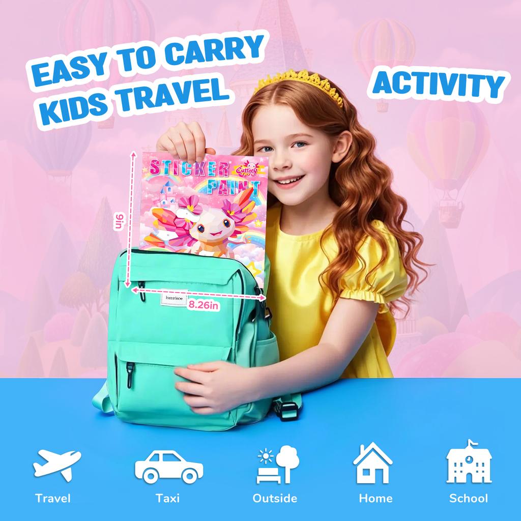 Busy Travel Toy Paint By Sticker For Kids, Screen Free Sticker Book By Number, Resuable Puzzle Sticker Paint Book For Girls Gift