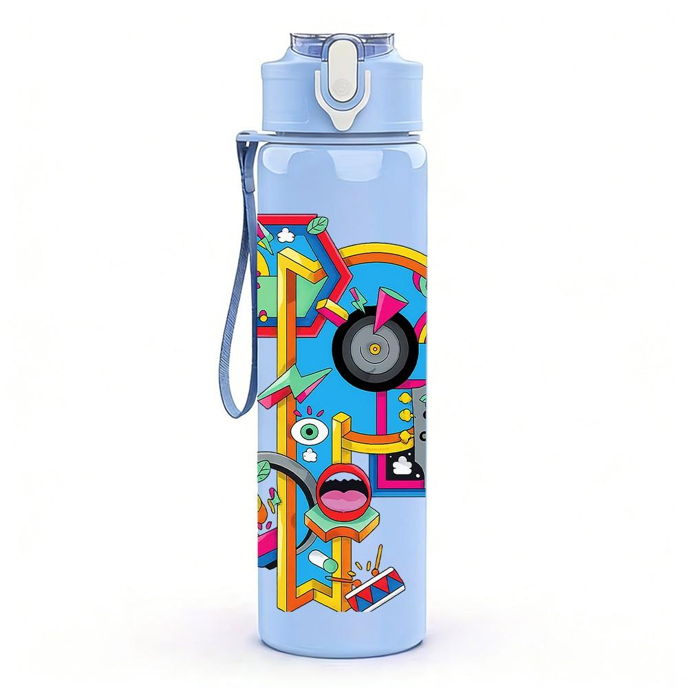 1PC Colorful Robot Block Art 750ml Color Plastic Sports Water Bottle Leakproof Flip Straw Lid Suitable for Sports Office Home Use
