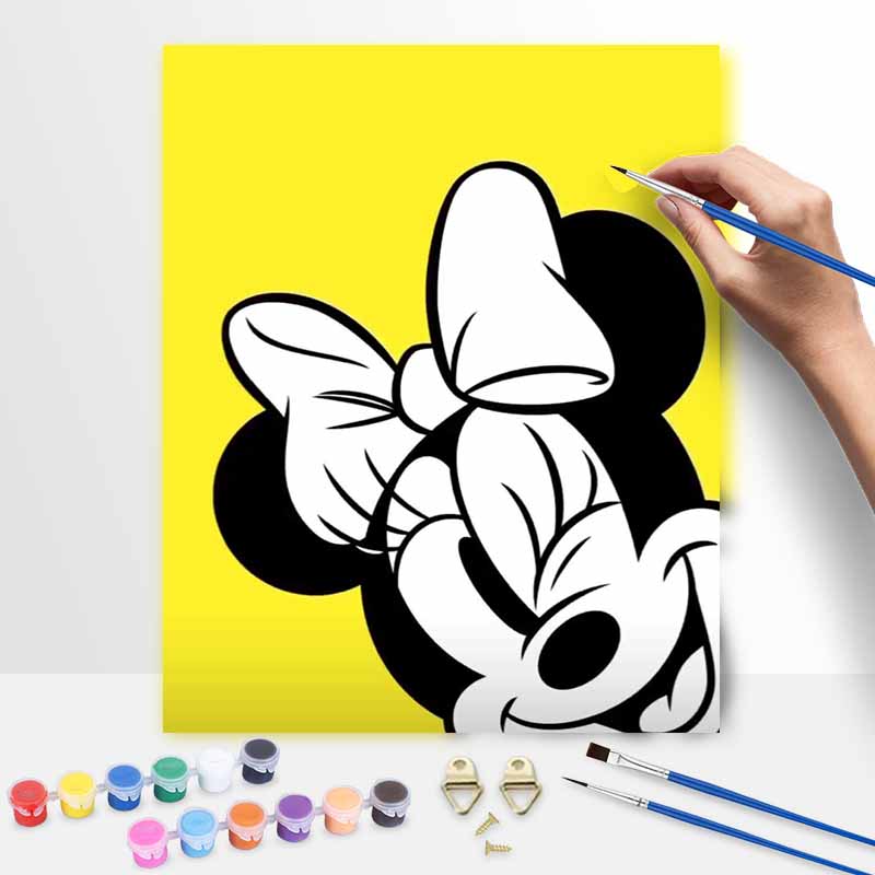 Disney Digital Oil Painting Diy Coloring Handpainted Handpainted Filling Home Decoration gift,Minnie Mouse Yellow Background Art