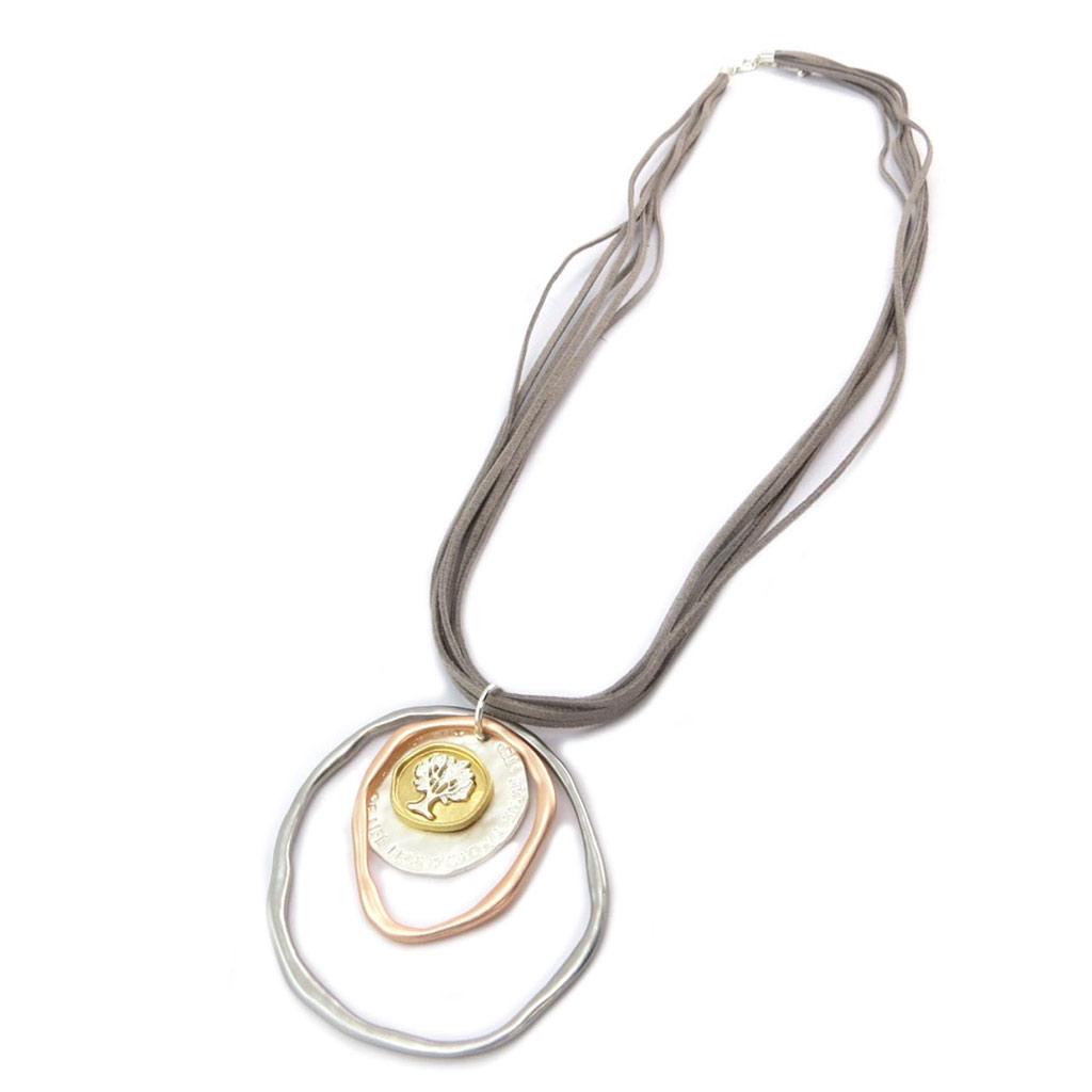 Les Trésors De Lily [P7585] - Collier Sautoir Créateur 'Arbre de Vie' argenté gris - 95x75 mm