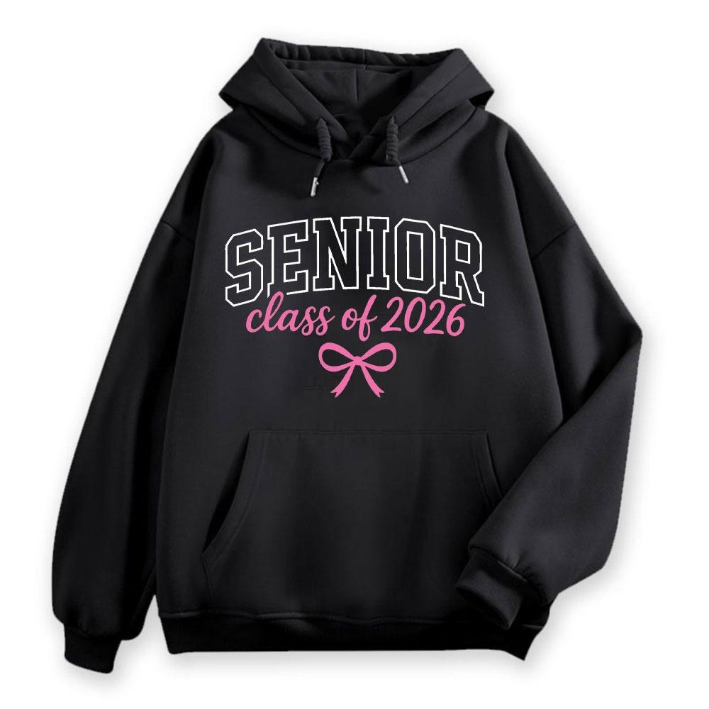 Senior Class of 2026 Cute Pink Bow Ribbon Hoodie Sweatshirts Senior 2026. Senior Pullover Unisex Women Pullover Simple Style