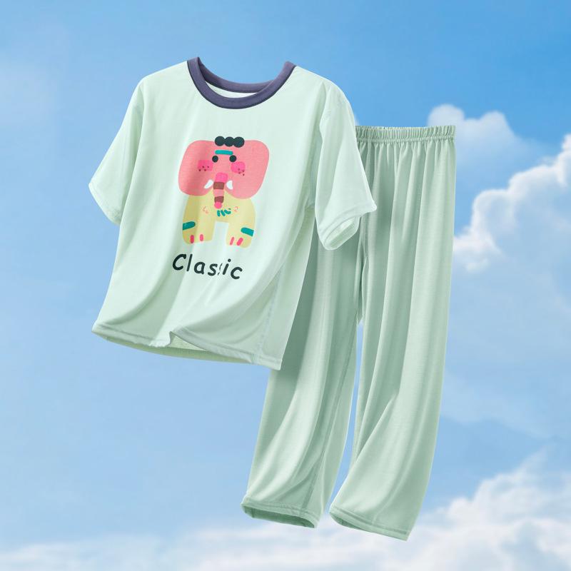 2025 Kids' Summer Pajamas: Short-Sleeved Long Pants Air Conditioning Set for Boys and Girls