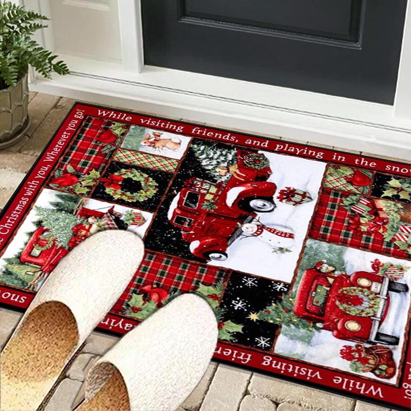 Christmas Vintage Truck Office Rug Chair Mat, Game Carpet, Suitable for Front Door, Bedroom, Living Room, Desk, Holiday Gift