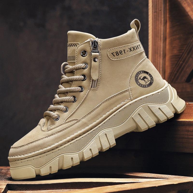 

Высокие ботинки Martin мужские, осень 2024, новые ботинки с боковой молнией, мужские повседневные ботинки для альпинизма, увеличивающие рост 44