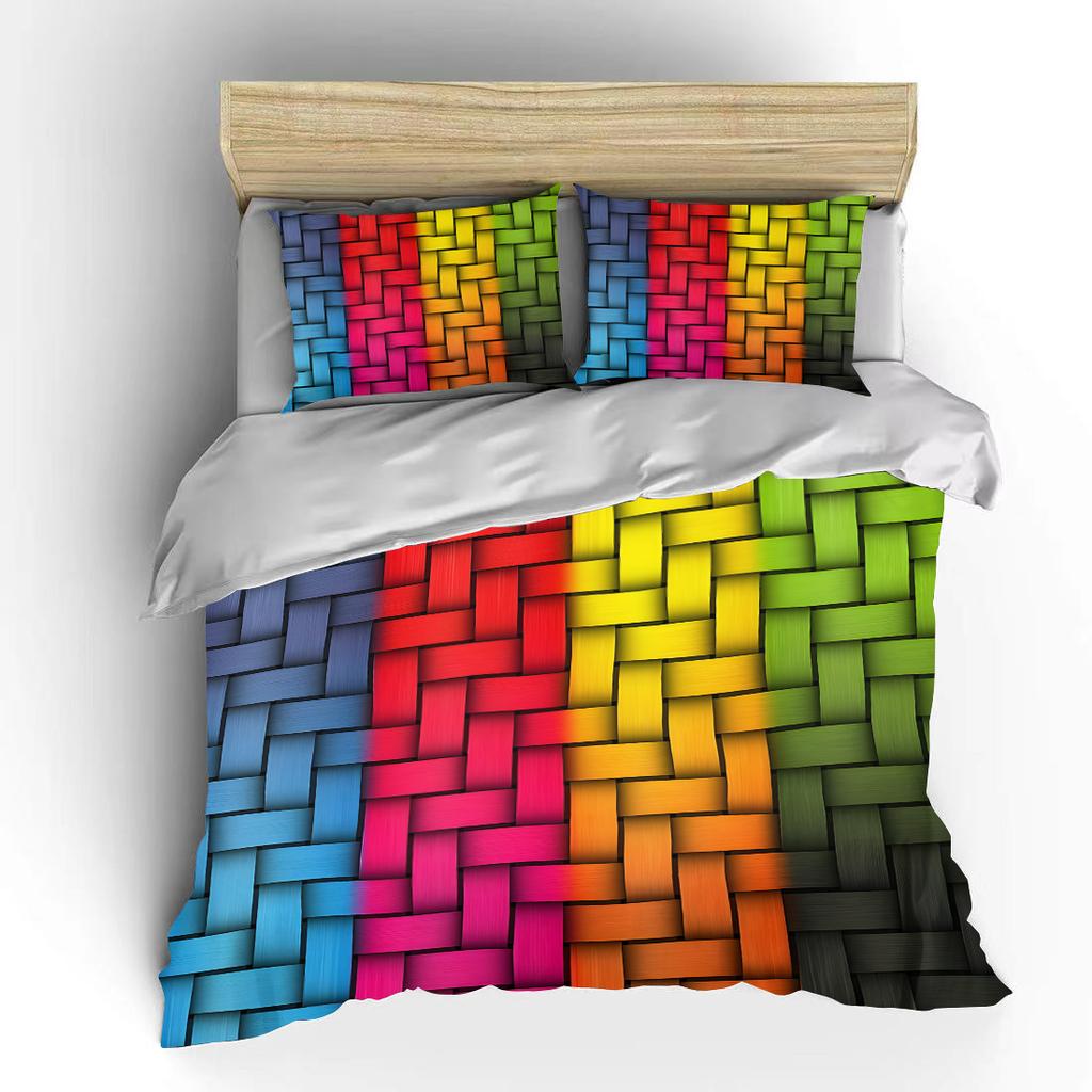 Woven Colorful Stripes Bedding Set For Kids Luxury Gift 3Pcs Digital Print Comforter Set Soft Comfortable Breathable