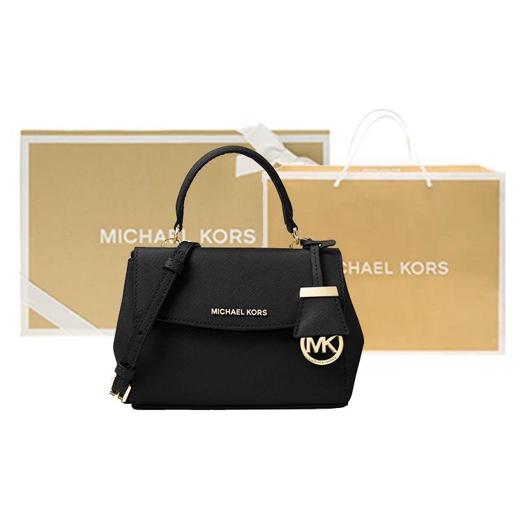 Michael Kors Mk Ava Vintage Zlaté Logo Detailní Bohatá Hovězí Kůže Ramenní Crossbody Tote Taška Dámské Kabelky Černá 32F5GAVC1L-001