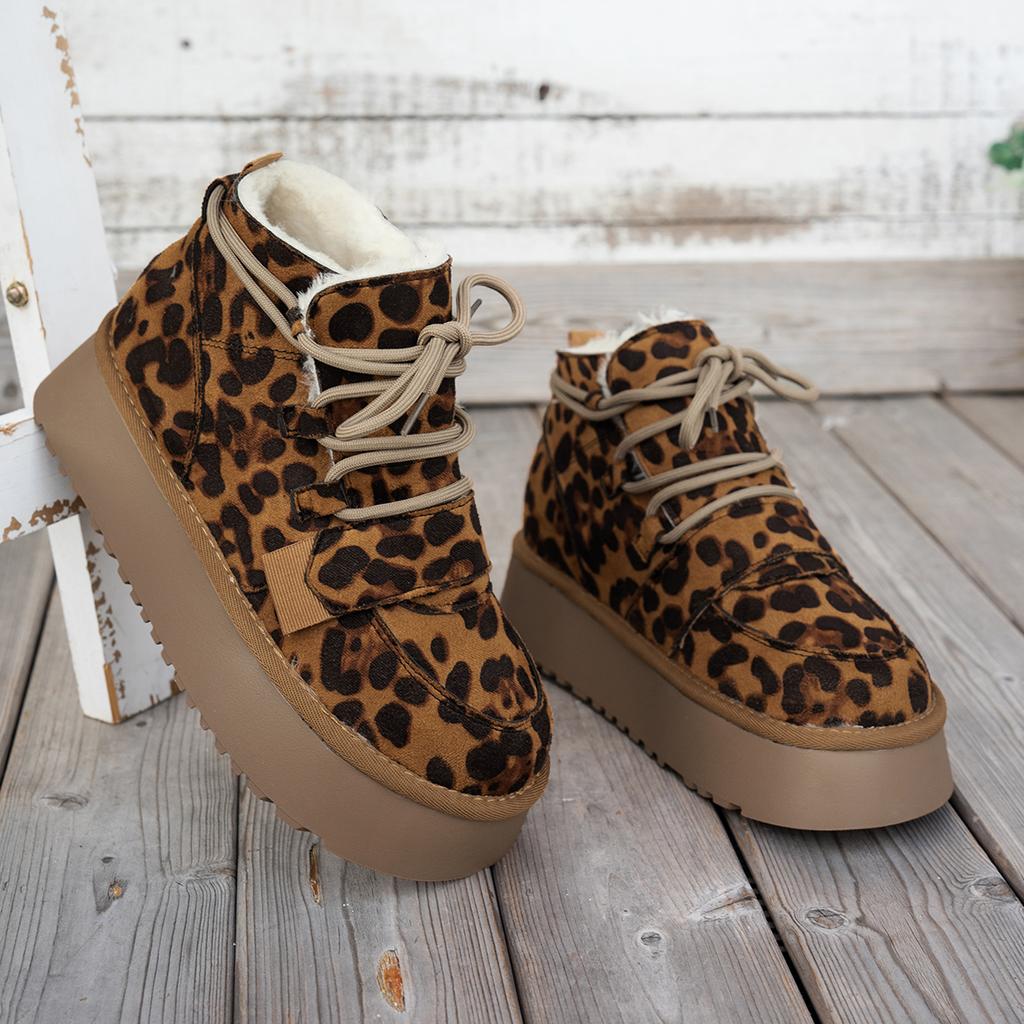 Fashion Leopard Women Platform Flats Snow Ankle Boots Suede Warm Shoes Winter 2025 New Short Plush Chelsea Boots Casual Sport Booties