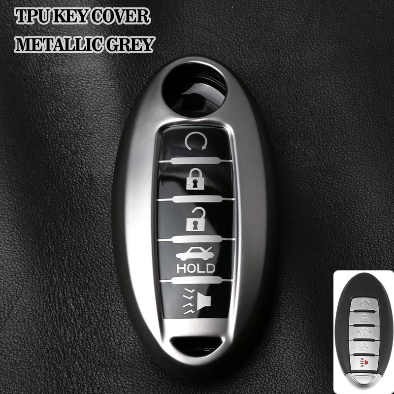 Car Key Cover for Nissan 5 Buttons Key Case TPU Metallic Gray Keychain for Nissan Altima Sentra Rogue Pathfinder Murano Armada M
