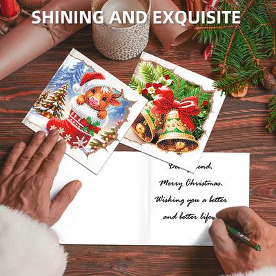 12PCS DIY Imprimé Noël Strass Art Diamant Mosaïque Cartes Postales Art Diamant Cartes de Voeux pour Anniversaires Thanksgiving et Fêtes