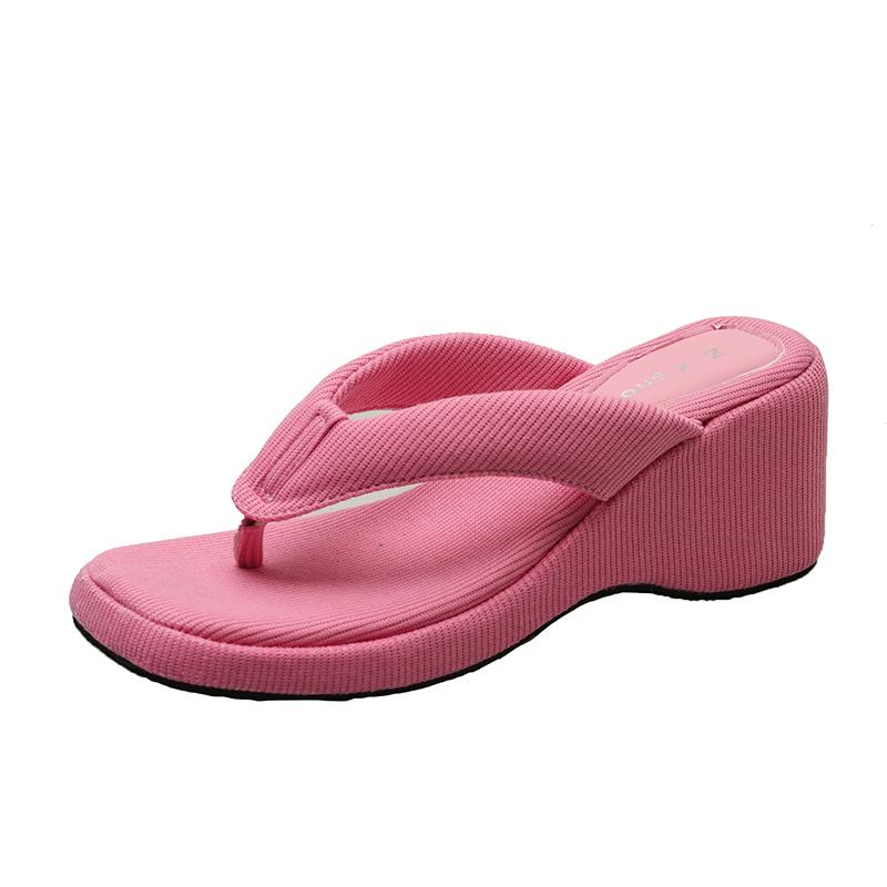

Fashion Fashion Square Clip Toe Platform Sandals Woman Chic Denim Wedge Flip Flops Ladies Summer Street Style Thick High Heel Slippers 40 розовый