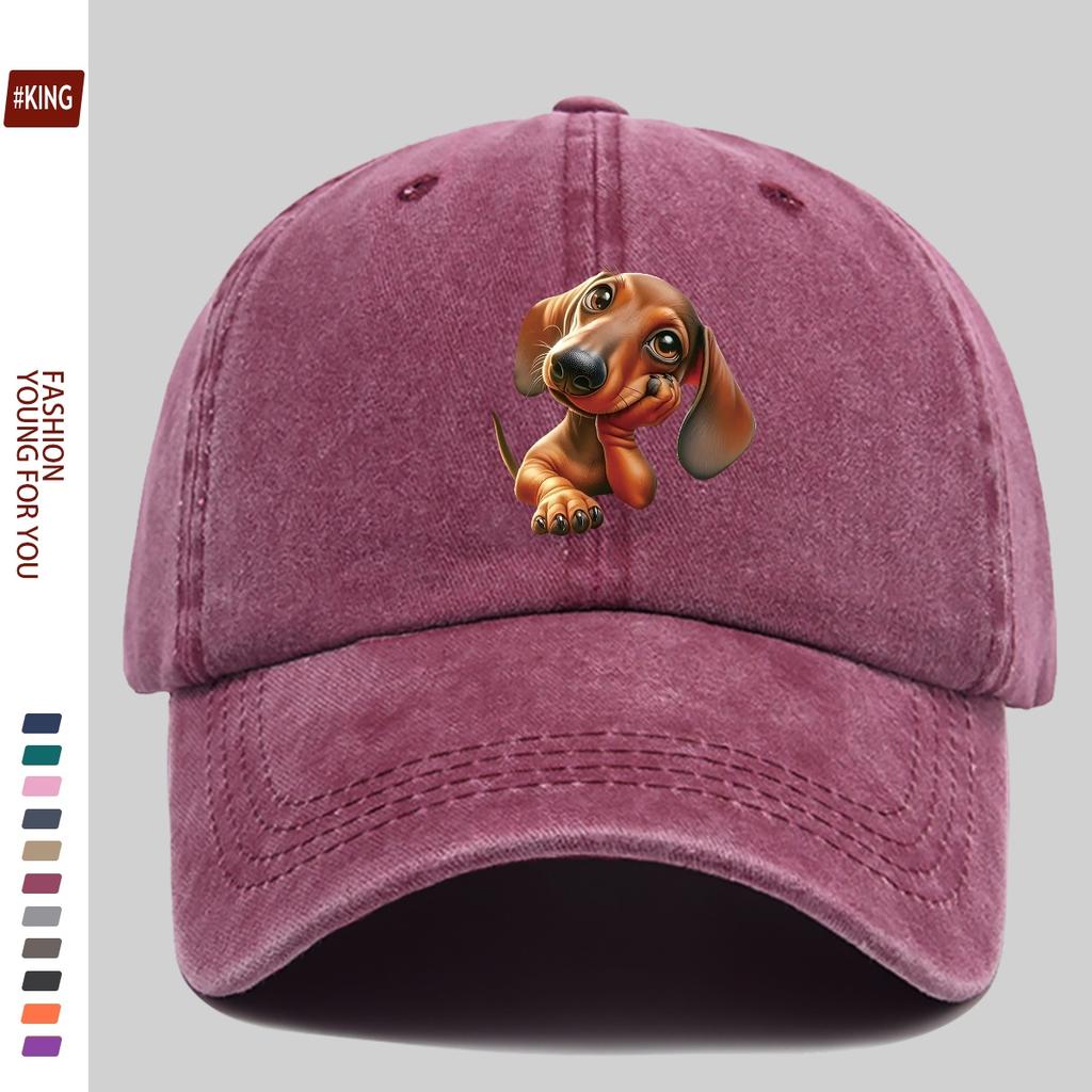 Cute Dachshund Puppy Print Baseball Cap Unisex Casual Cotton Adjustable Sun Hat for Outdoor Activities