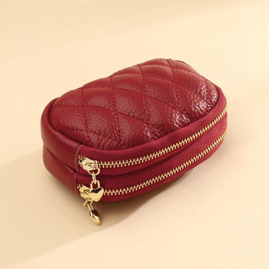 Double Layer Coin Purse, Dual-Compartment PU Leather Wallet, with Zipper Durable Scratch-Resistant Coin Holder Pouch