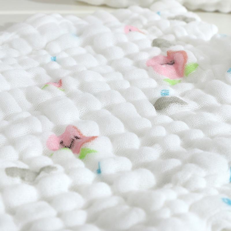 Seersucker-Lätzchen aus reiner Baumwolle: Sechslagig plissiert, Weich, Saugfähig, Einfarbig, Kleines quadratisches Handtuch