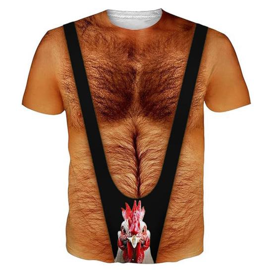 Chest Hair Toupee T-Shirt, Men Funny Muscle Shirt with False Chest Hair, Six Pack Ugly Muscle Tee, Loose Fit Shirt for Bachelor Party Carnivals