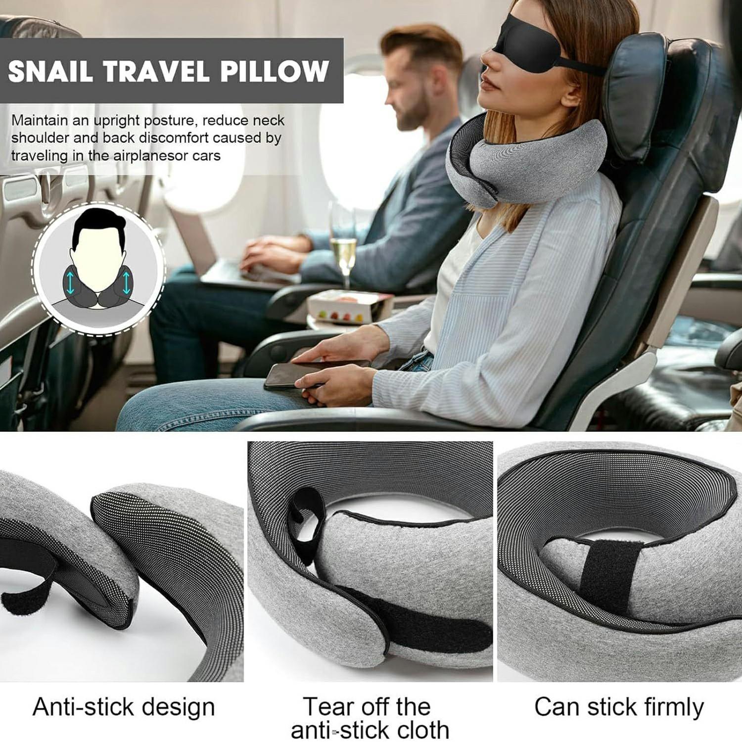 

Memory Foam Snail Travel Pillow Portable U-Shaped Airplane Office Nap Neck Support Pillow Navy Blue