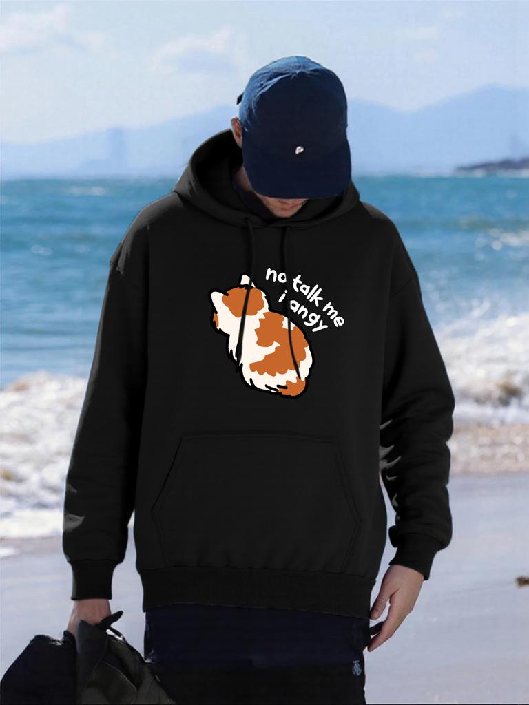 No Talk Me I Angry Cat Prints Men Hoodies Fleece Soft Hoody Hip Hop Fashion Streetwear Casual All-Match Unisex Pullovers