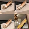 Sheepskin version~ Grape mother with the same new color temperament square head commuting high heels women's light mouth square buckle banana hee