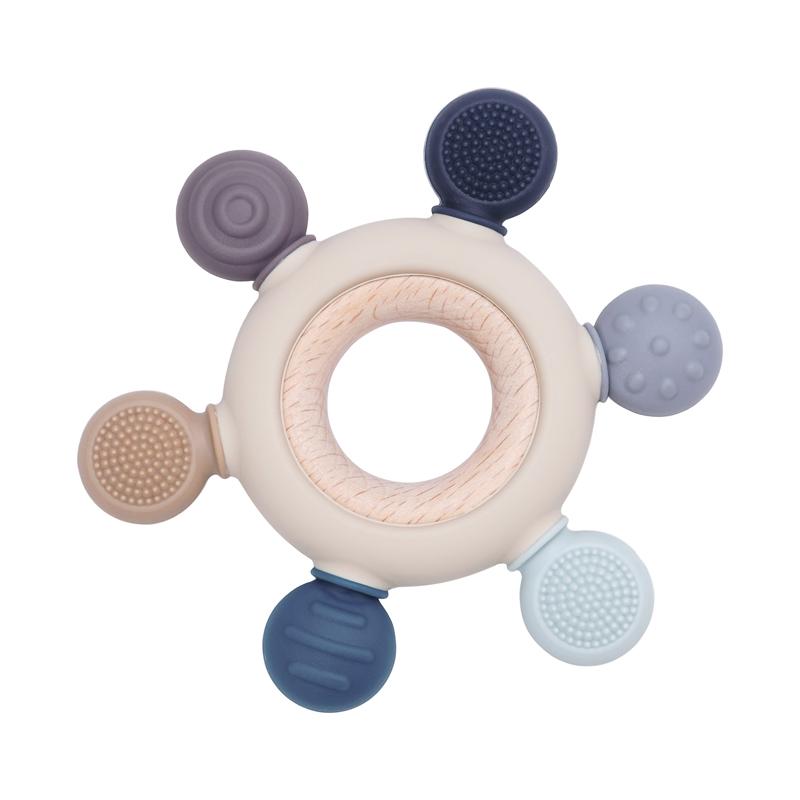 

Color Kids 1PCS Silicone Baby Teether Toy BPA Free Wooden Ring Teething Chew Toy Healthy Infant Nursing Gift Newborn