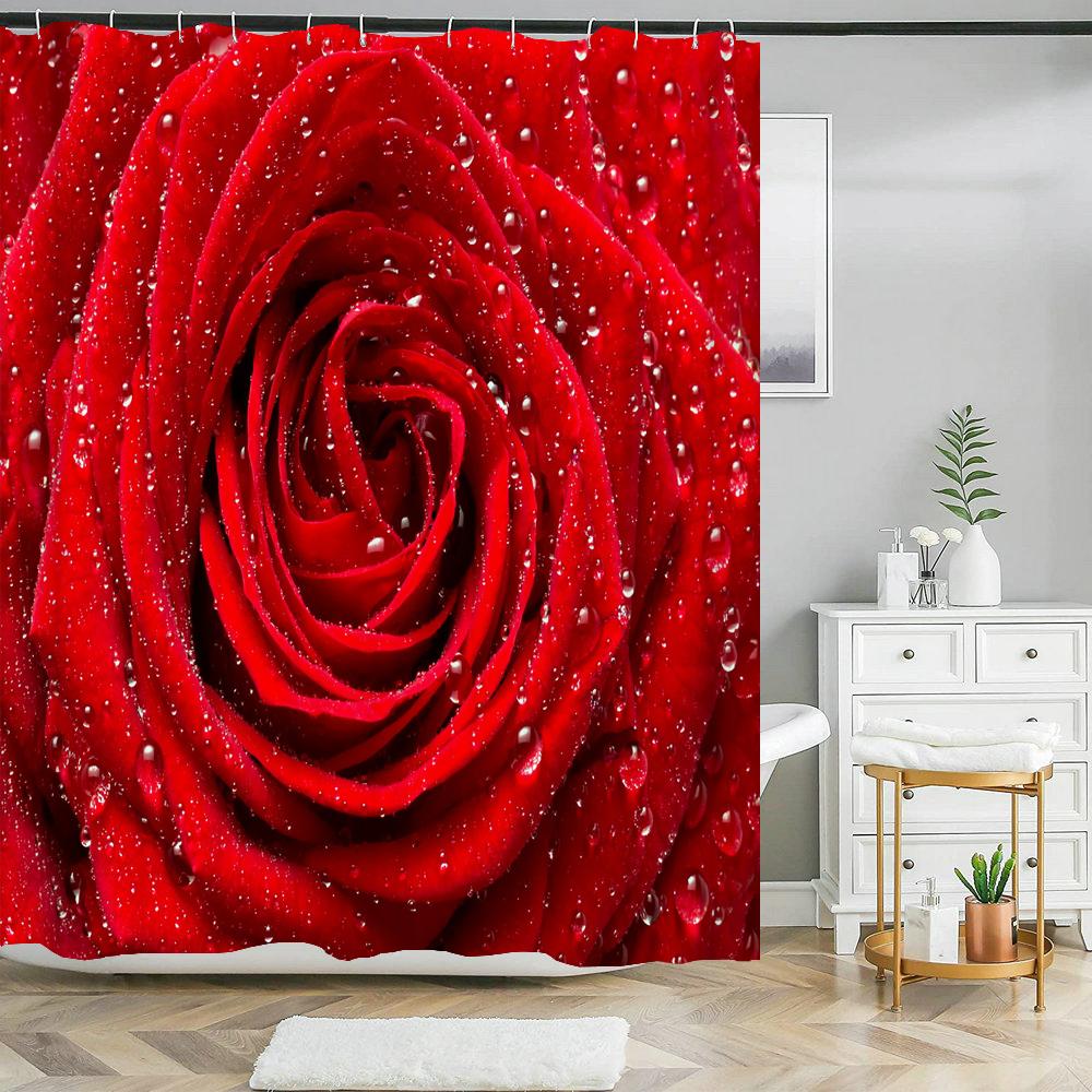 Beautiful natural flowers shower curtain waterproof polyester fabric bath curtain rose floral curtains for bathroom decor