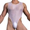 Sexy Men Thin High Cut Bodysuit Oil Glossy Shiny Vets Sheer See Through Thong Maid Tights Elastic Tank Top Home Leotard