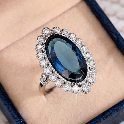 Splendido Anello da Donna Blu Navy Zirconia Cubica Matrimonio Fidanzamento Accessori Serie Colore Oro/Colore Argento Gioielli di Lusso