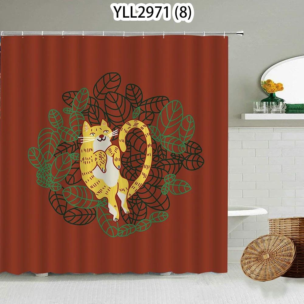 Katze Hase Tierdruck Floral Heimdeko Duschvorhang Wasserdichtes Polyester   Duschvorhang