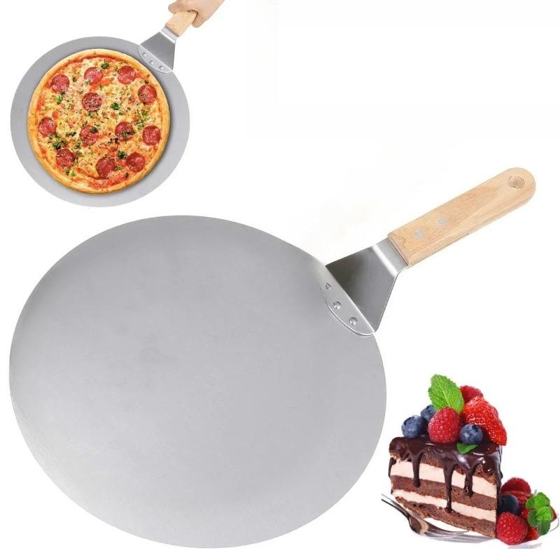 10 inch stainless steel wooden handle pizza shovel Round heat-resistant wooden handle large round shovel Baking pastry tools