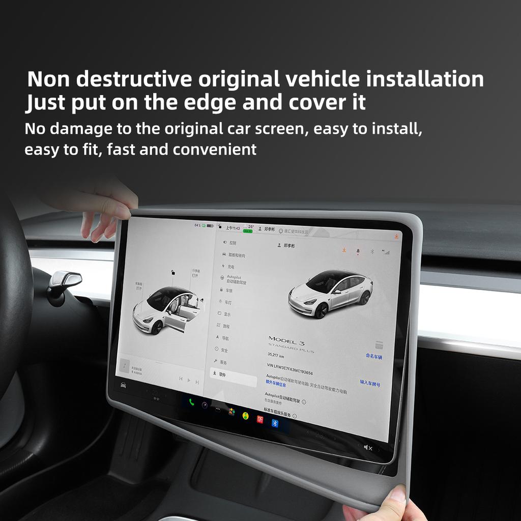 For Tesla Model 3 Y Car Accessories Central Control Navigation Screen Silicone Protection Frame Tempered Film Protective