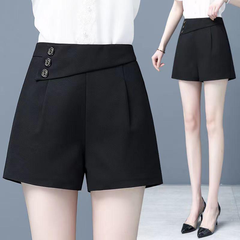 

Women s High-Waist A-Line Shorts: Versatile Slimming Wide-Leg Casual Trousers for Spring and Autumn. 3XL (130-139 jin, Waist 2 chi 4) чёрный