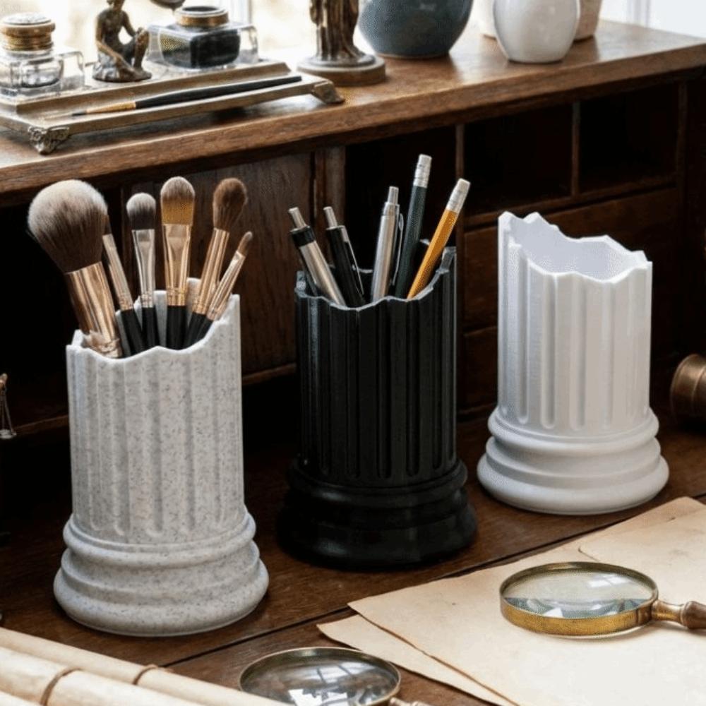 Stone Pillar Makeup Brush Storage Ancient Greek Style Pen Container Garden Decoration