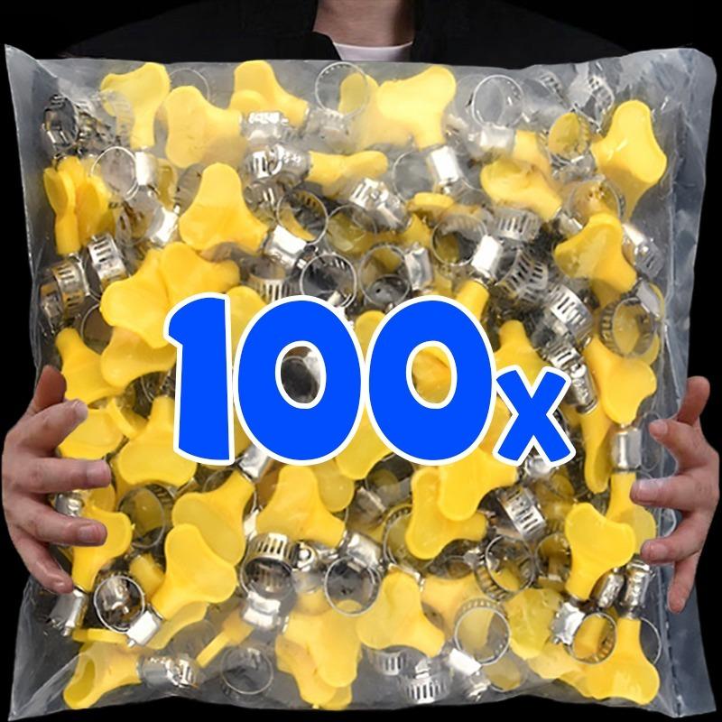 100/10pcs Adjustable Stainless Steel Hose Clamp with Plastic Handle for Gas Fuel Tube Water Pipe Faucet Fasteners Sealing Clamps