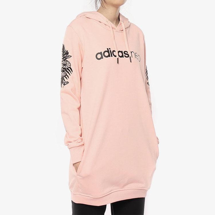 Adidas Letter Print Hooded Long Sleeve Sweatshirt Women Sweatshirt Pink DX0656